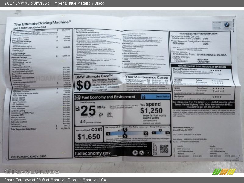 Imperial Blue Metallic / Black 2017 BMW X5 xDrive35d
