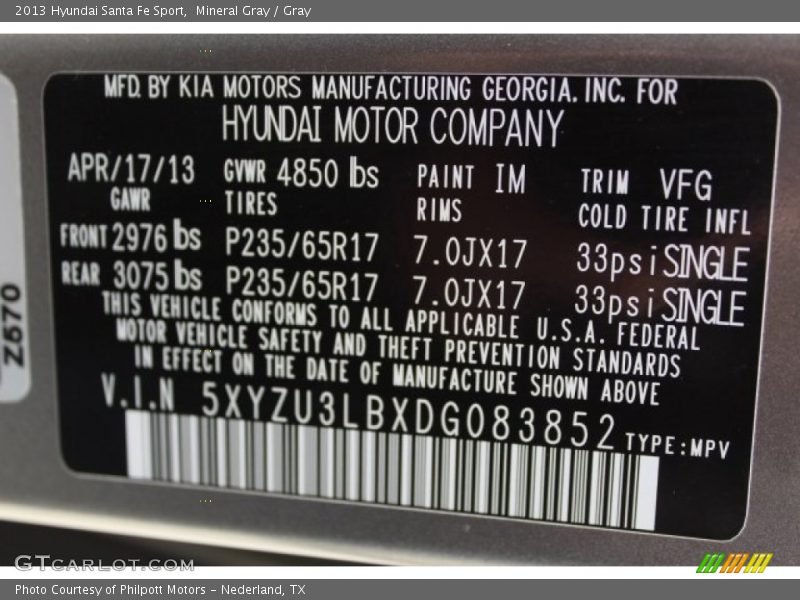 Mineral Gray / Gray 2013 Hyundai Santa Fe Sport