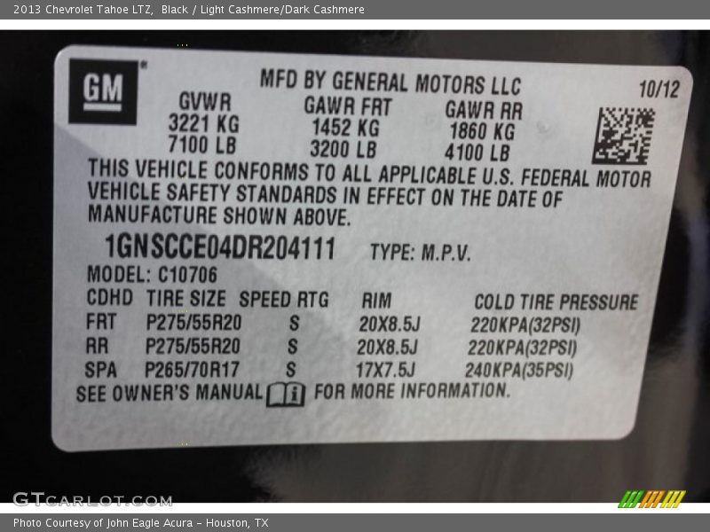 Black / Light Cashmere/Dark Cashmere 2013 Chevrolet Tahoe LTZ