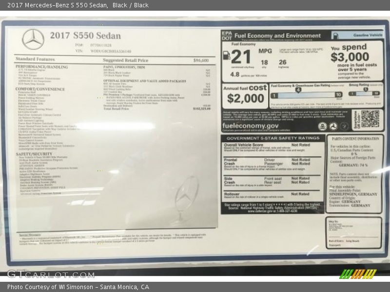 Black / Black 2017 Mercedes-Benz S 550 Sedan