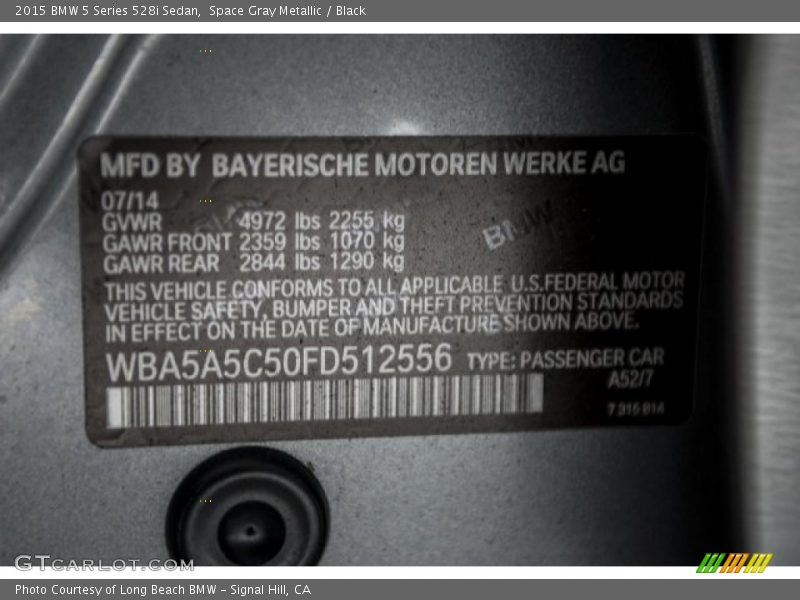 Space Gray Metallic / Black 2015 BMW 5 Series 528i Sedan
