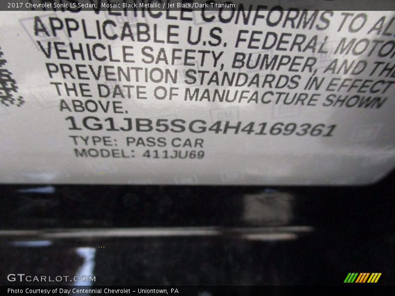 Mosaic Black Metallic / Jet Black/Dark Titanium 2017 Chevrolet Sonic LS Sedan