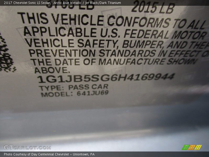 Arctic Blue Metallic / Jet Black/Dark Titanium 2017 Chevrolet Sonic LS Sedan