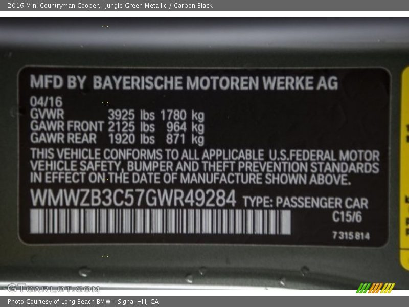 Jungle Green Metallic / Carbon Black 2016 Mini Countryman Cooper