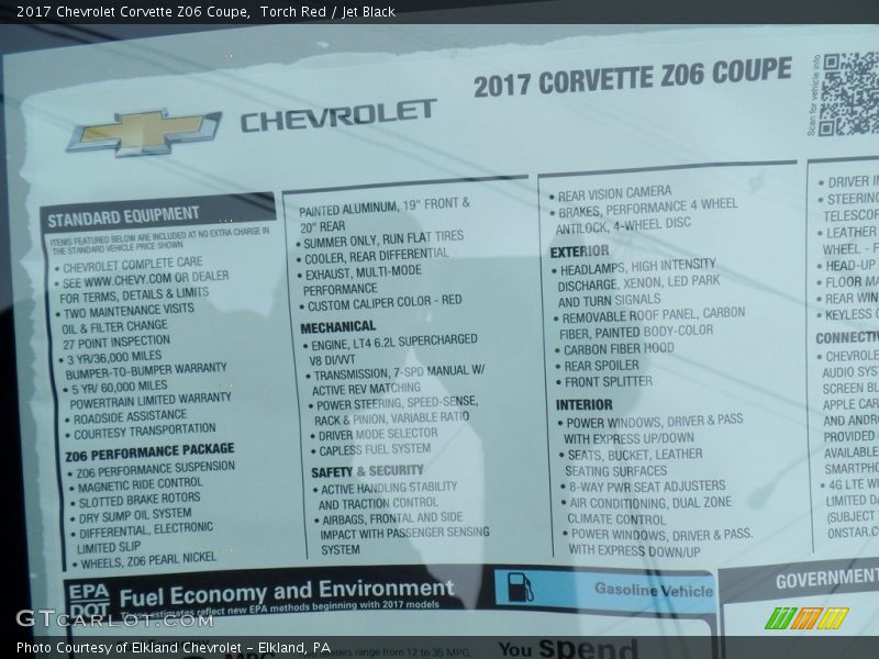  2017 Corvette Z06 Coupe Window Sticker