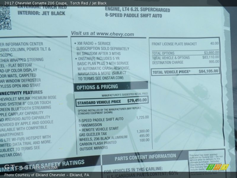  2017 Corvette Z06 Coupe Window Sticker