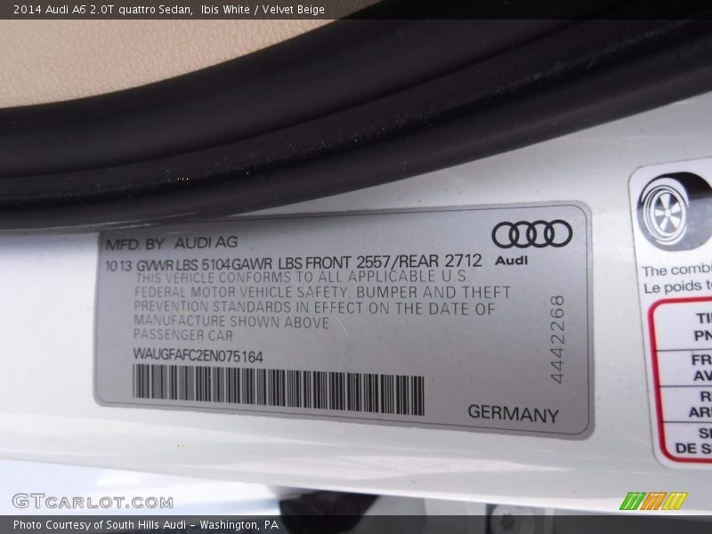 Ibis White / Velvet Beige 2014 Audi A6 2.0T quattro Sedan