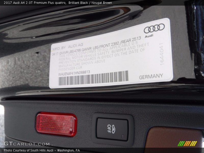 Brilliant Black / Nougat Brown 2017 Audi A4 2.0T Premium Plus quattro
