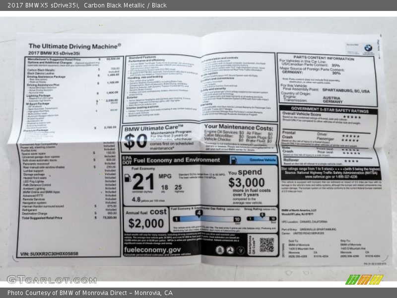 Carbon Black Metallic / Black 2017 BMW X5 sDrive35i