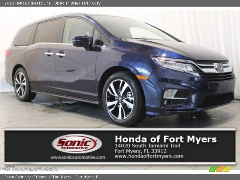 Obsidian Blue Pearl / Gray 2018 Honda Odyssey Elite