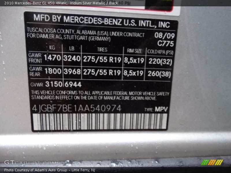 Iridium Silver Metallic / Black 2010 Mercedes-Benz GL 450 4Matic