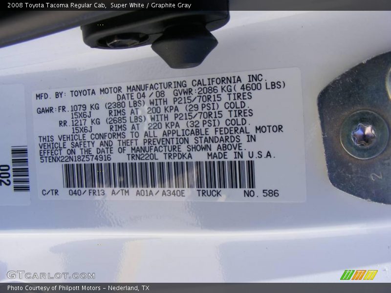 Super White / Graphite Gray 2008 Toyota Tacoma Regular Cab