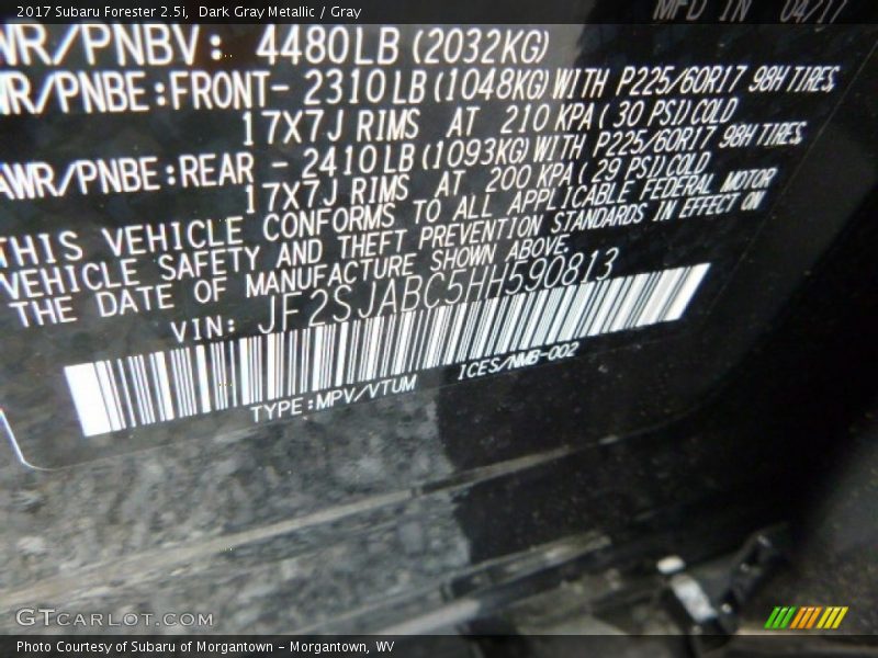 Dark Gray Metallic / Gray 2017 Subaru Forester 2.5i