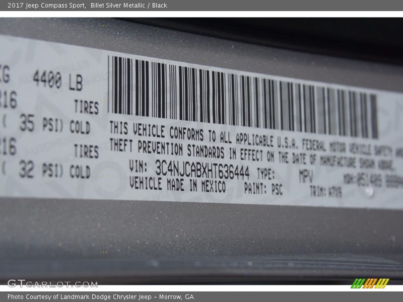 Billet Silver Metallic / Black 2017 Jeep Compass Sport