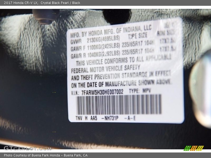 Crystal Black Pearl / Black 2017 Honda CR-V LX