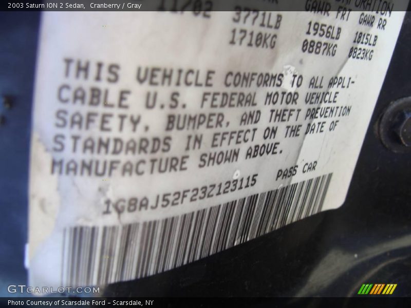 Cranberry / Gray 2003 Saturn ION 2 Sedan