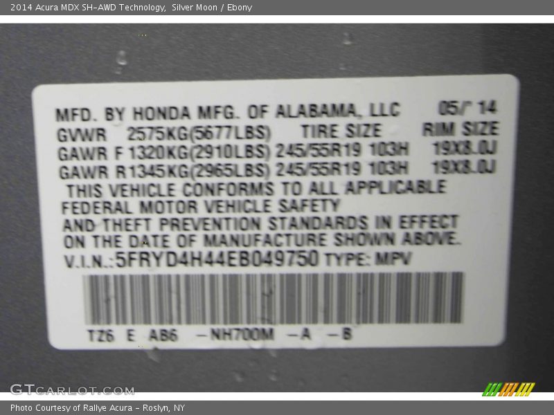 Silver Moon / Ebony 2014 Acura MDX SH-AWD Technology