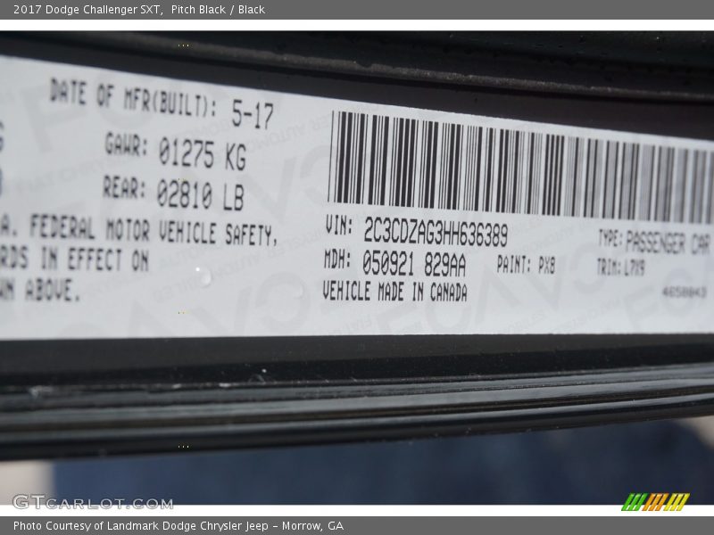 Pitch Black / Black 2017 Dodge Challenger SXT