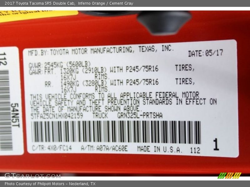 Inferno Orange / Cement Gray 2017 Toyota Tacoma SR5 Double Cab