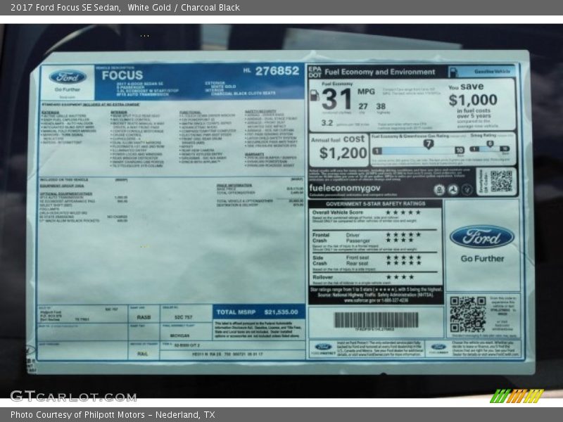  2017 Focus SE Sedan Window Sticker