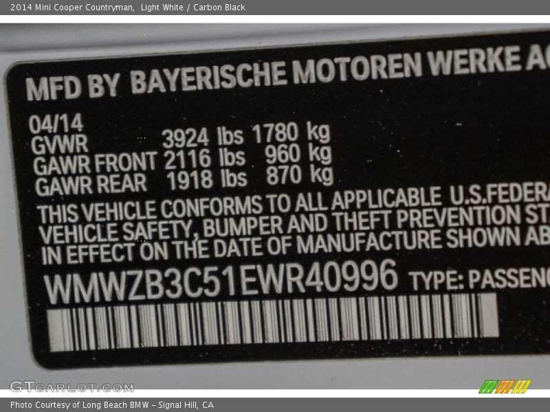 Light White / Carbon Black 2014 Mini Cooper Countryman