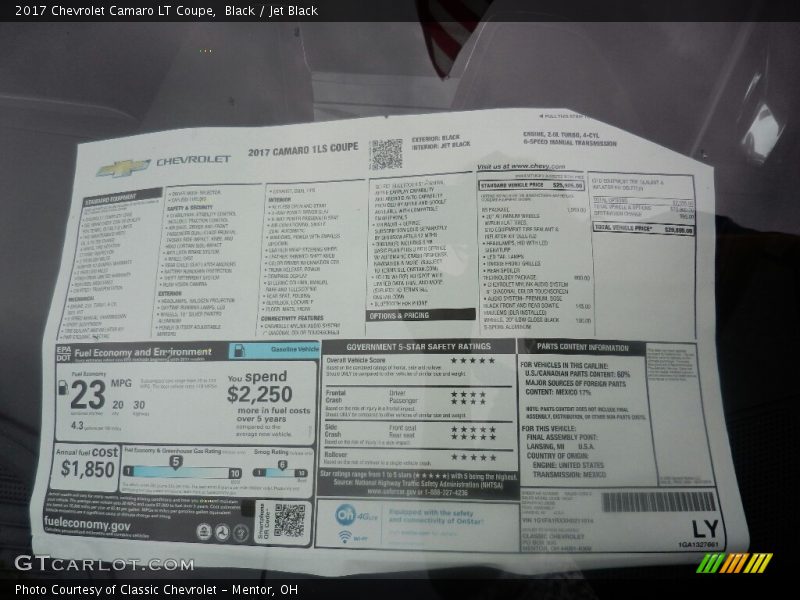 Black / Jet Black 2017 Chevrolet Camaro LT Coupe