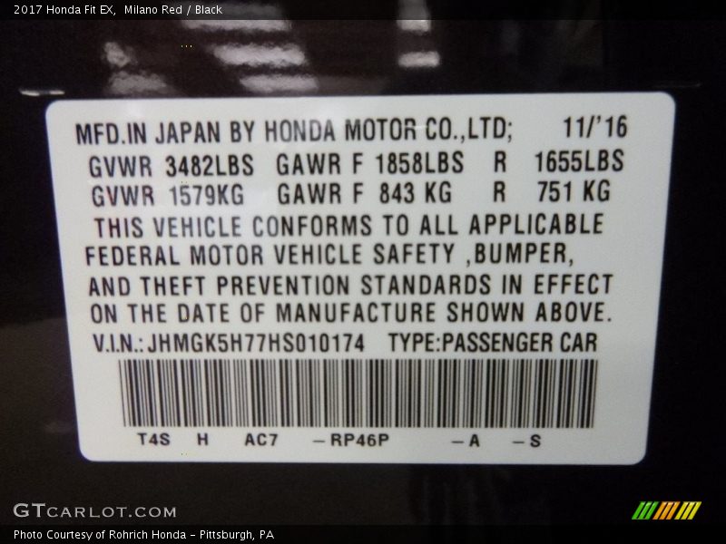 Milano Red / Black 2017 Honda Fit EX