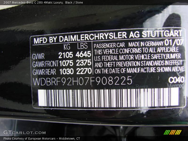 Black / Stone 2007 Mercedes-Benz C 280 4Matic Luxury