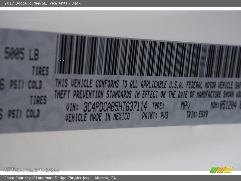 Vice White / Black 2017 Dodge Journey SE