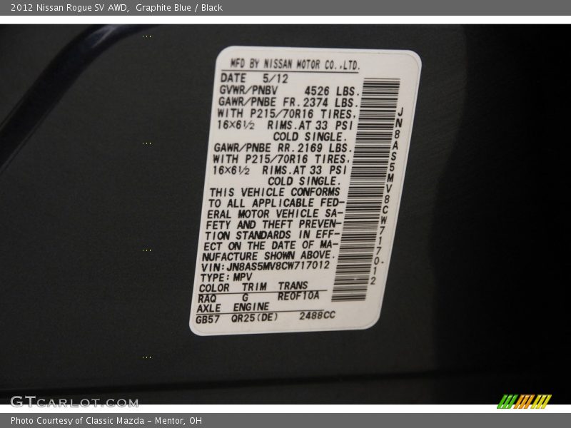 Graphite Blue / Black 2012 Nissan Rogue SV AWD