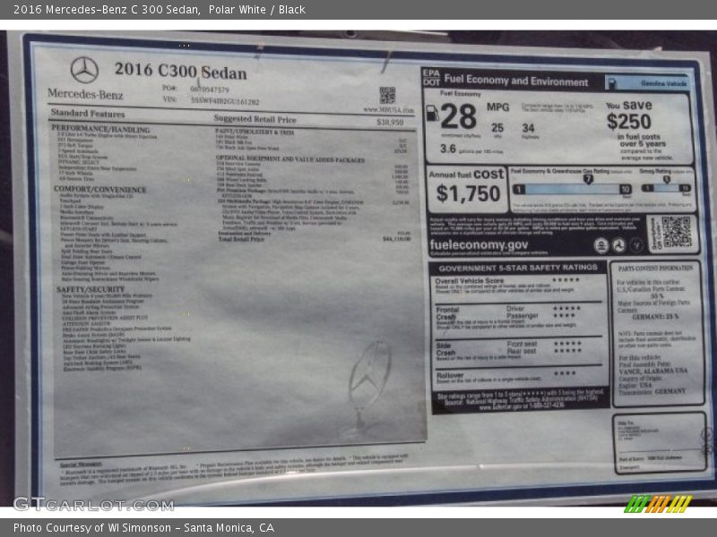 Polar White / Black 2016 Mercedes-Benz C 300 Sedan