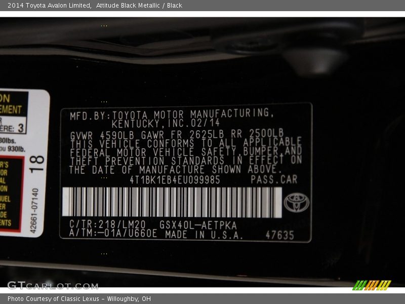 Attitude Black Metallic / Black 2014 Toyota Avalon Limited