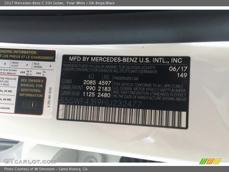 Polar White / Silk Beige/Black 2017 Mercedes-Benz C 300 Sedan