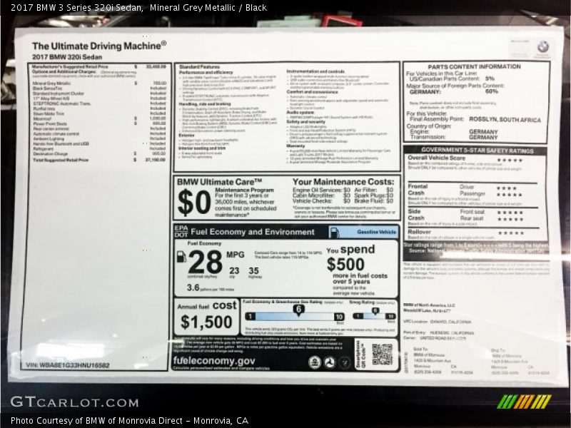Mineral Grey Metallic / Black 2017 BMW 3 Series 320i Sedan