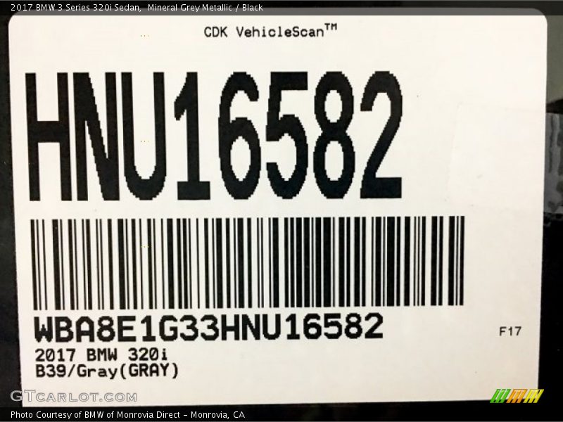 Mineral Grey Metallic / Black 2017 BMW 3 Series 320i Sedan