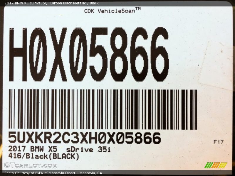 Carbon Black Metallic / Black 2017 BMW X5 sDrive35i