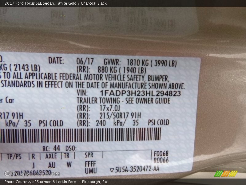 White Gold / Charcoal Black 2017 Ford Focus SEL Sedan