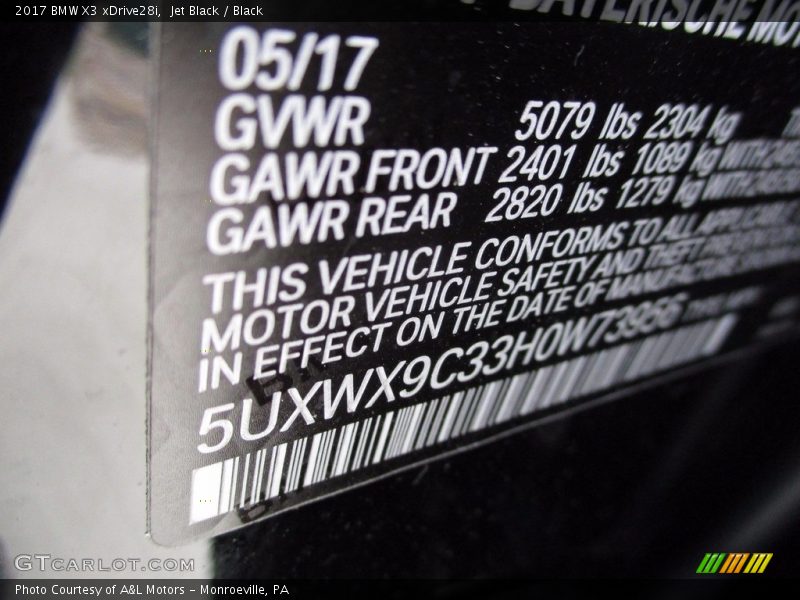 Jet Black / Black 2017 BMW X3 xDrive28i