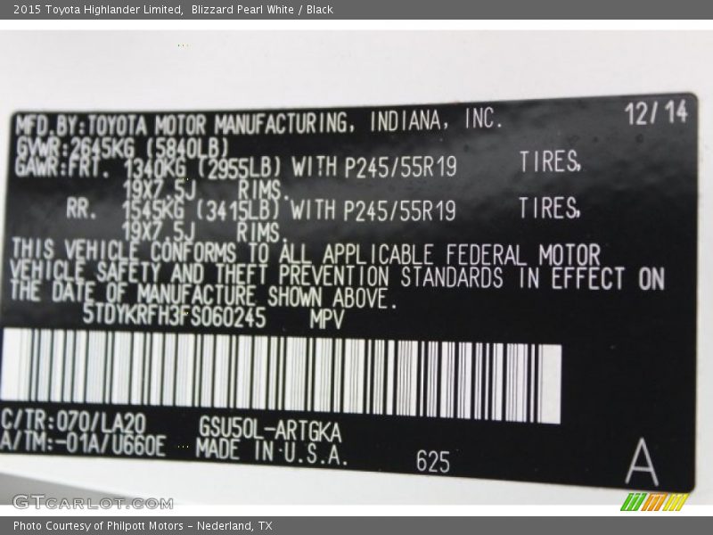 Blizzard Pearl White / Black 2015 Toyota Highlander Limited