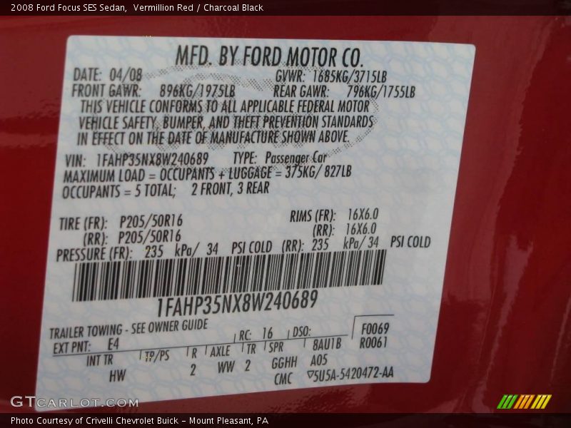Vermillion Red / Charcoal Black 2008 Ford Focus SES Sedan