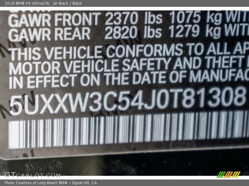 Jet Black / Black 2018 BMW X4 xDrive28i