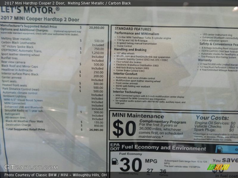 Melting Silver Metallic / Carbon Black 2017 Mini Hardtop Cooper 2 Door