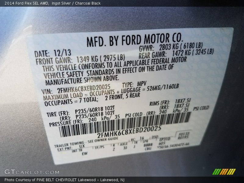 Ingot Silver / Charcoal Black 2014 Ford Flex SEL AWD