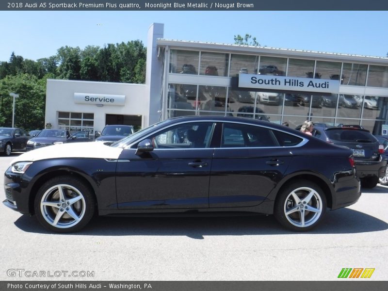 Moonlight Blue Metallic / Nougat Brown 2018 Audi A5 Sportback Premium Plus quattro