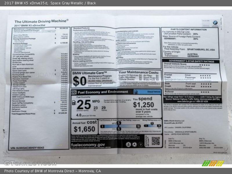 Space Gray Metallic / Black 2017 BMW X5 xDrive35d