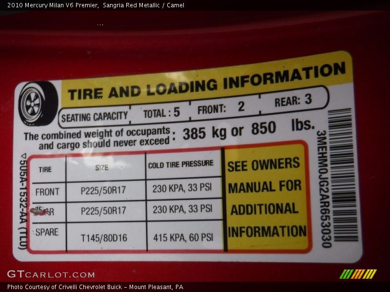 Sangria Red Metallic / Camel 2010 Mercury Milan V6 Premier