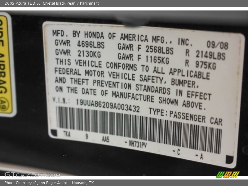 Crystal Black Pearl / Parchment 2009 Acura TL 3.5
