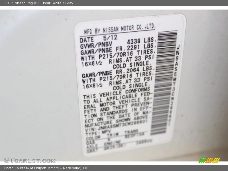 Pearl White / Gray 2012 Nissan Rogue S