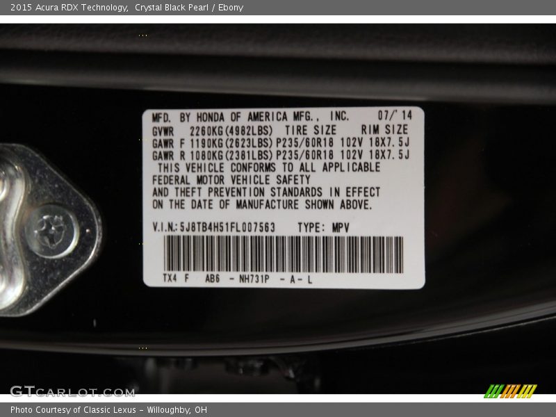 Crystal Black Pearl / Ebony 2015 Acura RDX Technology