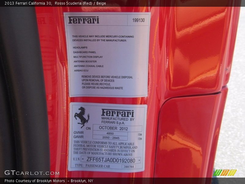 Rosso Scuderia (Red) / Beige 2013 Ferrari California 30
